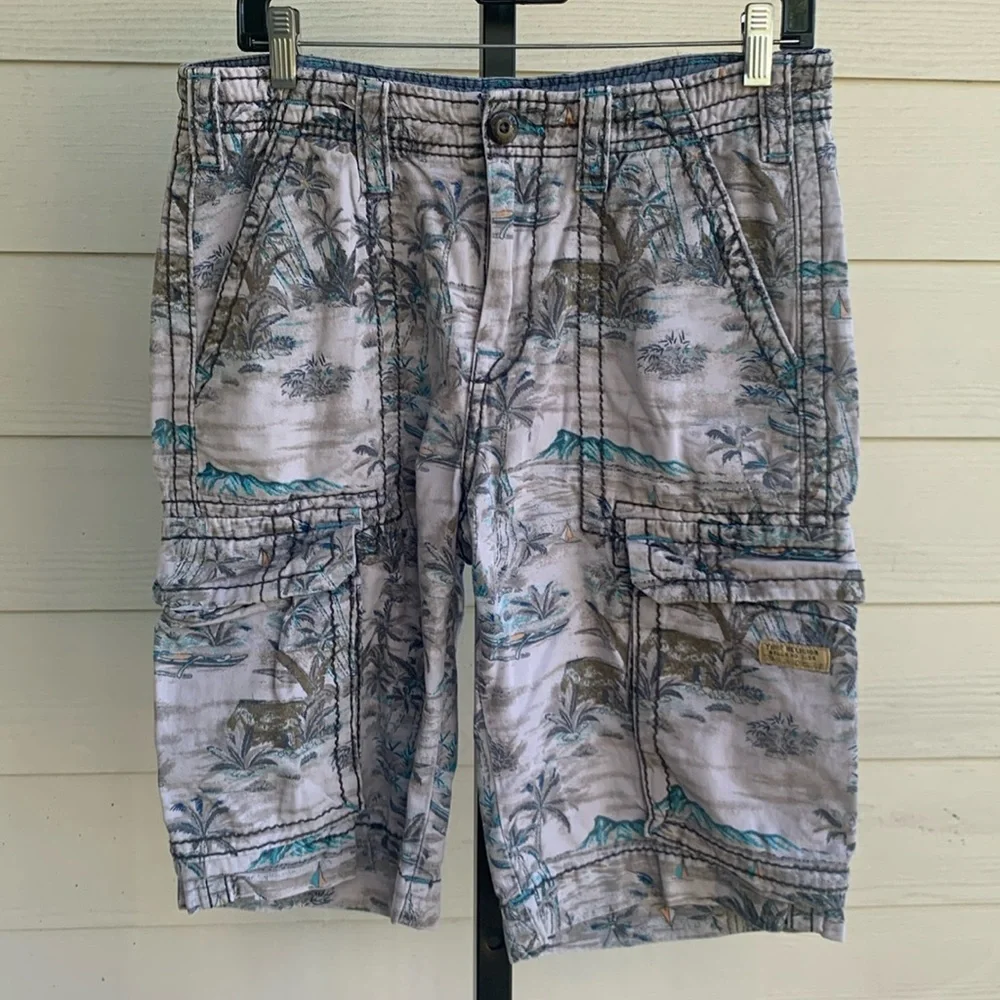 Y2k True religion isacc big t cargo palm tree print mens shorts 28